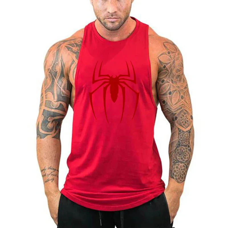 Camiseta sem mangas com estampa de aranha vermelha