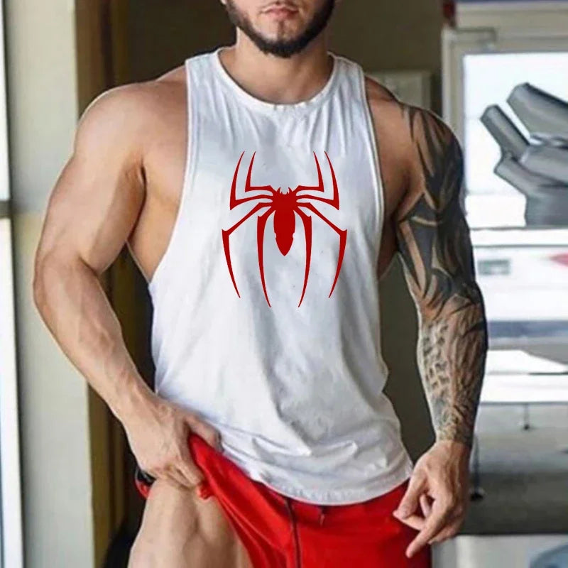 Camiseta sem mangas com estampa de aranha vermelha